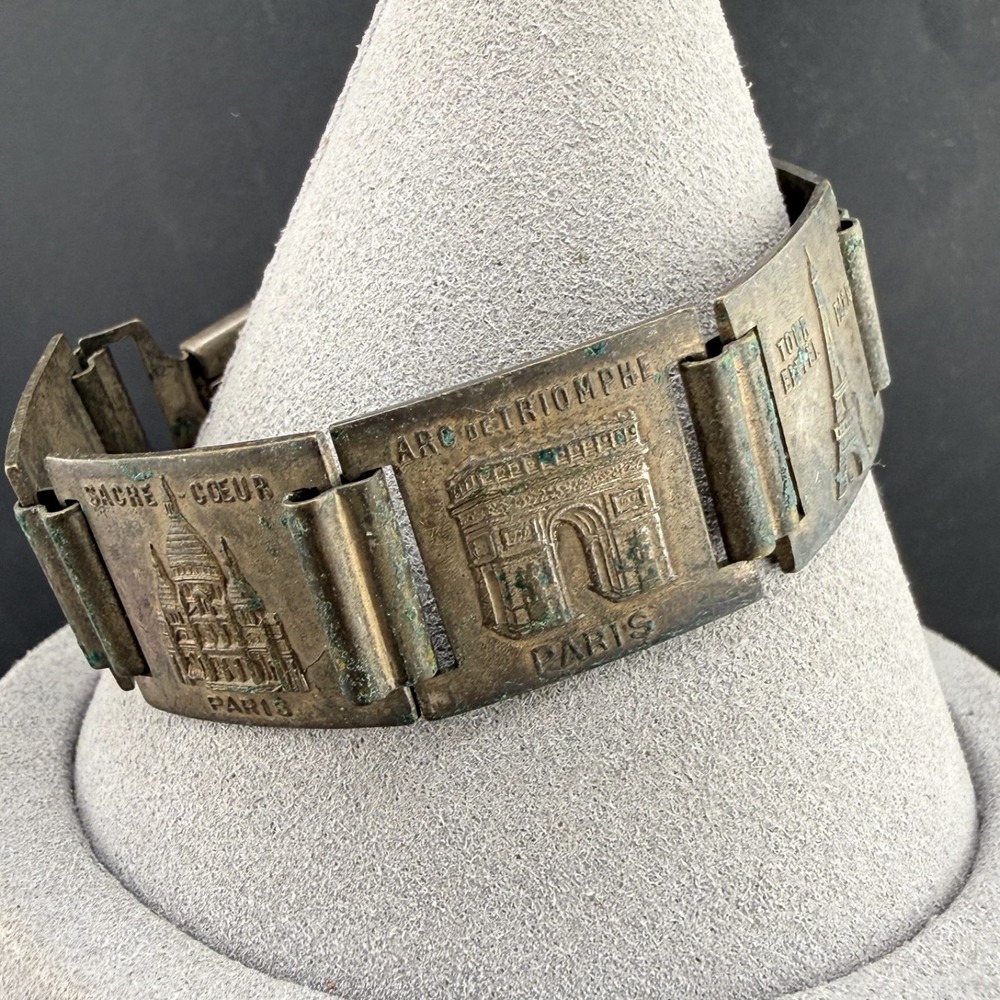 Vintage Paris Bracelet  Tourism Silver Tone France Travel Theme 7"